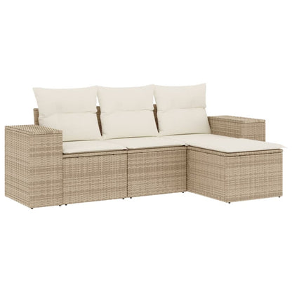 Set Divano Da Giardino 4 Pz Con Cuscini Beige In Polyrattan