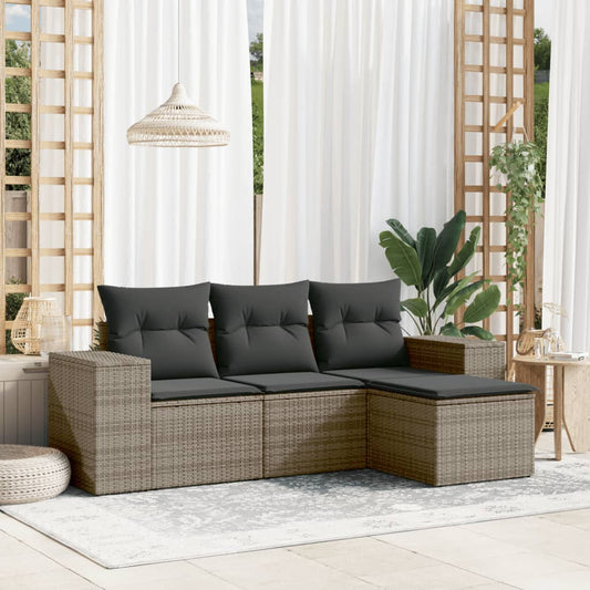 Set Divani Da Giardino 4 Pz Con Cuscini In Polyrattan Grigio