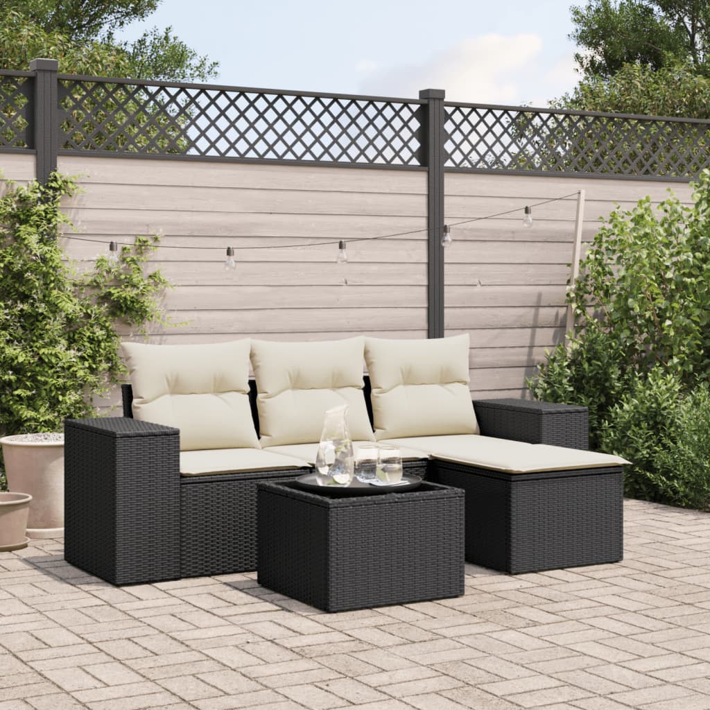 Set Divani Da Giardino 5 Pz Con Cuscini In Polyrattan Nero