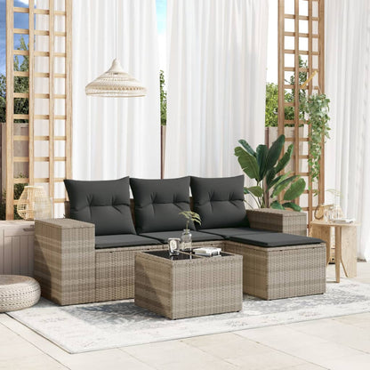 Set Divano Da Giardino 5pz Con Cuscini Grigio Chiaro Polyrattan