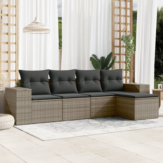 Set Divano Da Giardino 5 Pz Con Cuscini Grigio In Polyrattan