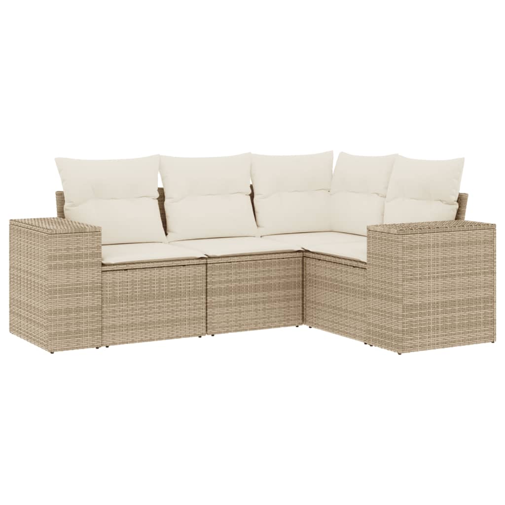 Set Divano Da Giardino 4 Pz Con Cuscini Beige In Polyrattan