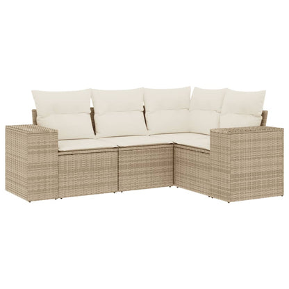 Set Divano Da Giardino 4 Pz Con Cuscini Beige In Polyrattan