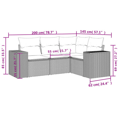 Set Divano Da Giardino 4 Pz Con Cuscini Beige In Polyrattan