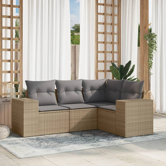 Set Divano Da Giardino 4 Pz Con Cuscini Beige In Polyrattan