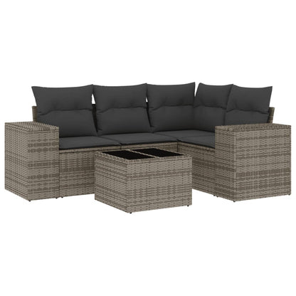 Set Divano Da Giardino 5 Pz Con Cuscini Grigio In Polyrattan