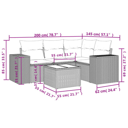 Set Divano Da Giardino 5 Pz Con Cuscini Grigio In Polyrattan