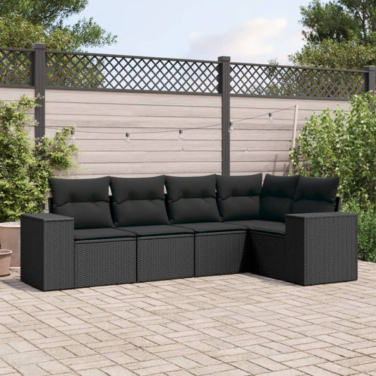 Set Divani Da Giardino 5 Pz Con Cuscini In Polyrattan Nero