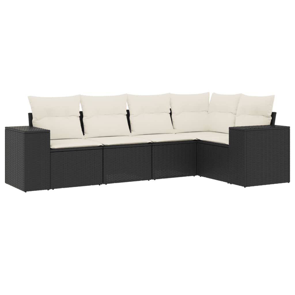 Set Divani Da Giardino 5 Pz Con Cuscini In Polyrattan Nero