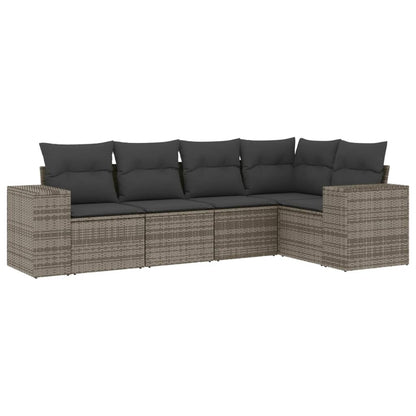 Set Divano Da Giardino 5 Pz Con Cuscini Grigio In Polyrattan