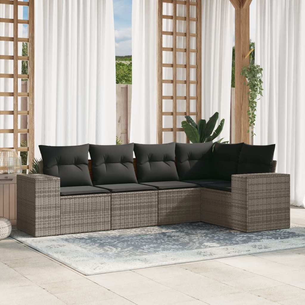 Set Divano Da Giardino 5 Pz Con Cuscini Grigio In Polyrattan