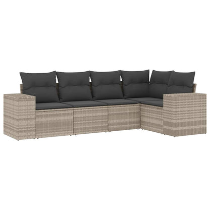 Set Divano Da Giardino 5pz Con Cuscini Grigio Chiaro Polyrattan