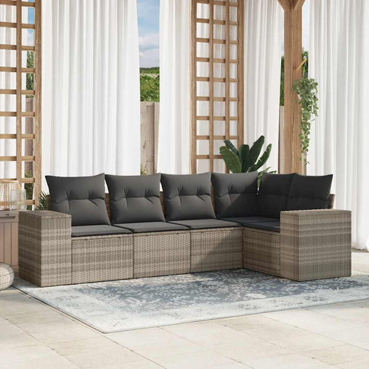 Set Divano Da Giardino 5pz Con Cuscini Grigio Chiaro Polyrattan