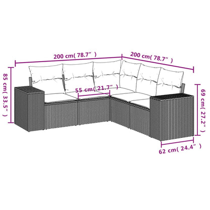 Set Divani Da Giardino 5 Pz Con Cuscini In Polyrattan Nero