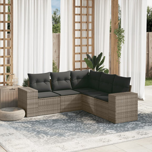 Set Divano Da Giardino 5 Pz Con Cuscini Grigio In Polyrattan