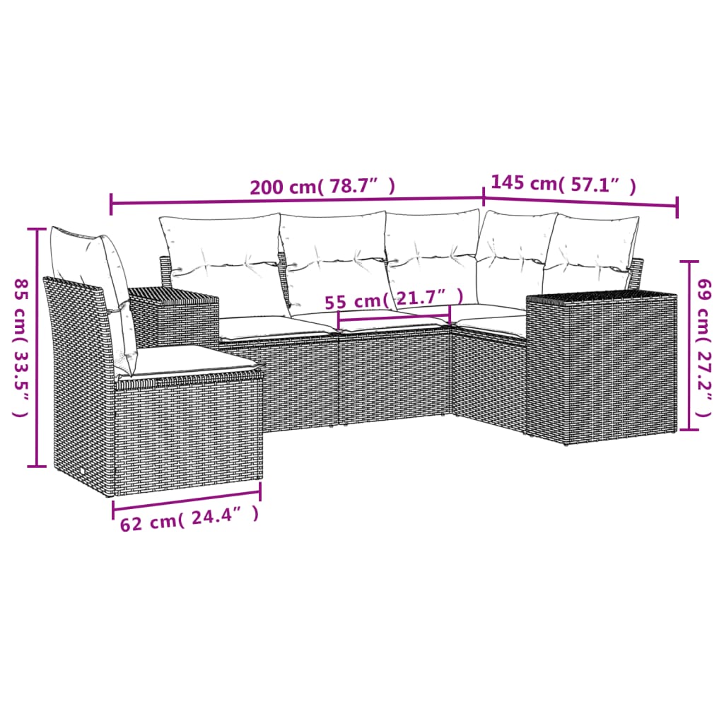 Set Divani Da Giardino 5 Pz Con Cuscini In Polyrattan Nero