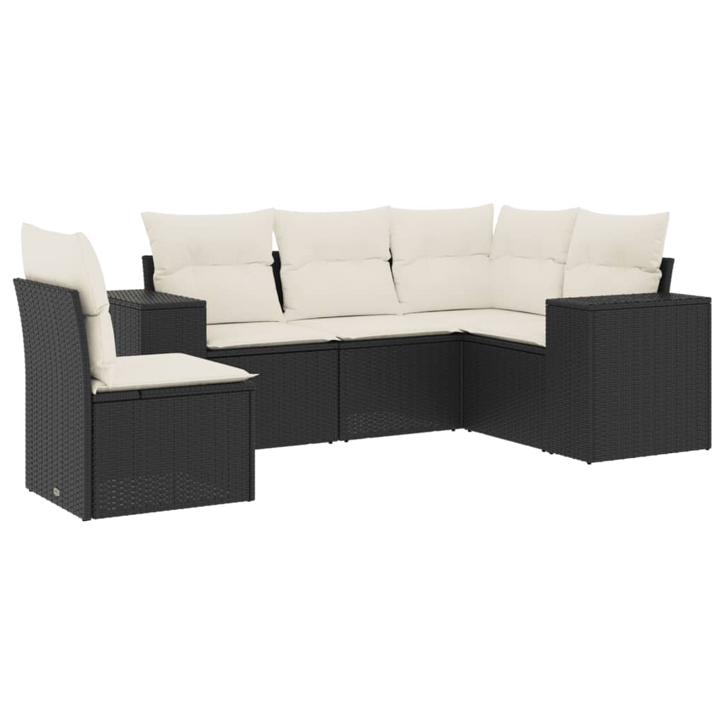 Set Divani Da Giardino 5 Pz Con Cuscini In Polyrattan Nero