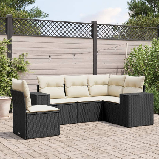 Set Divani Da Giardino 5 Pz Con Cuscini In Polyrattan Nero