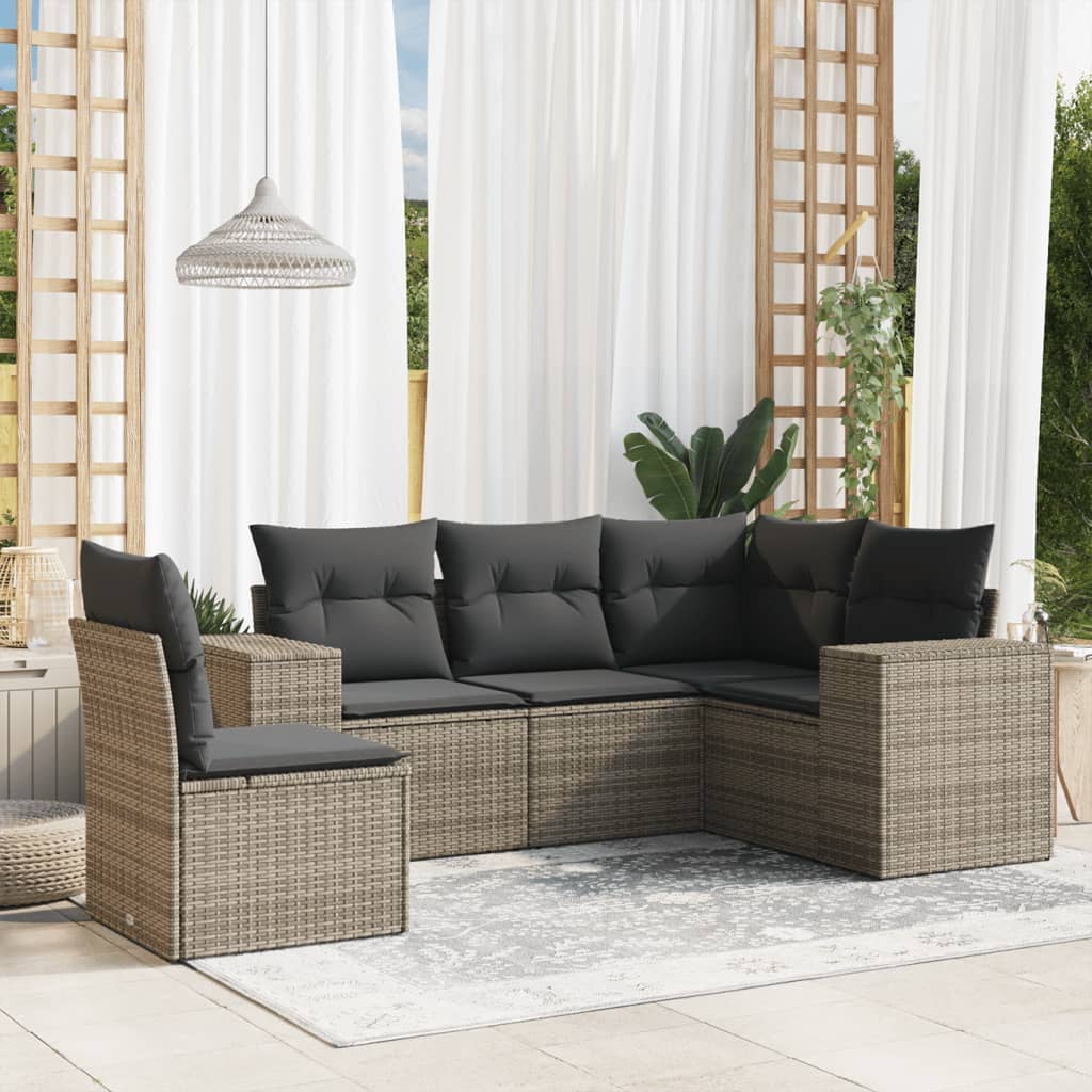 Set Divano Da Giardino 5 Pz Con Cuscini Grigio In Polyrattan