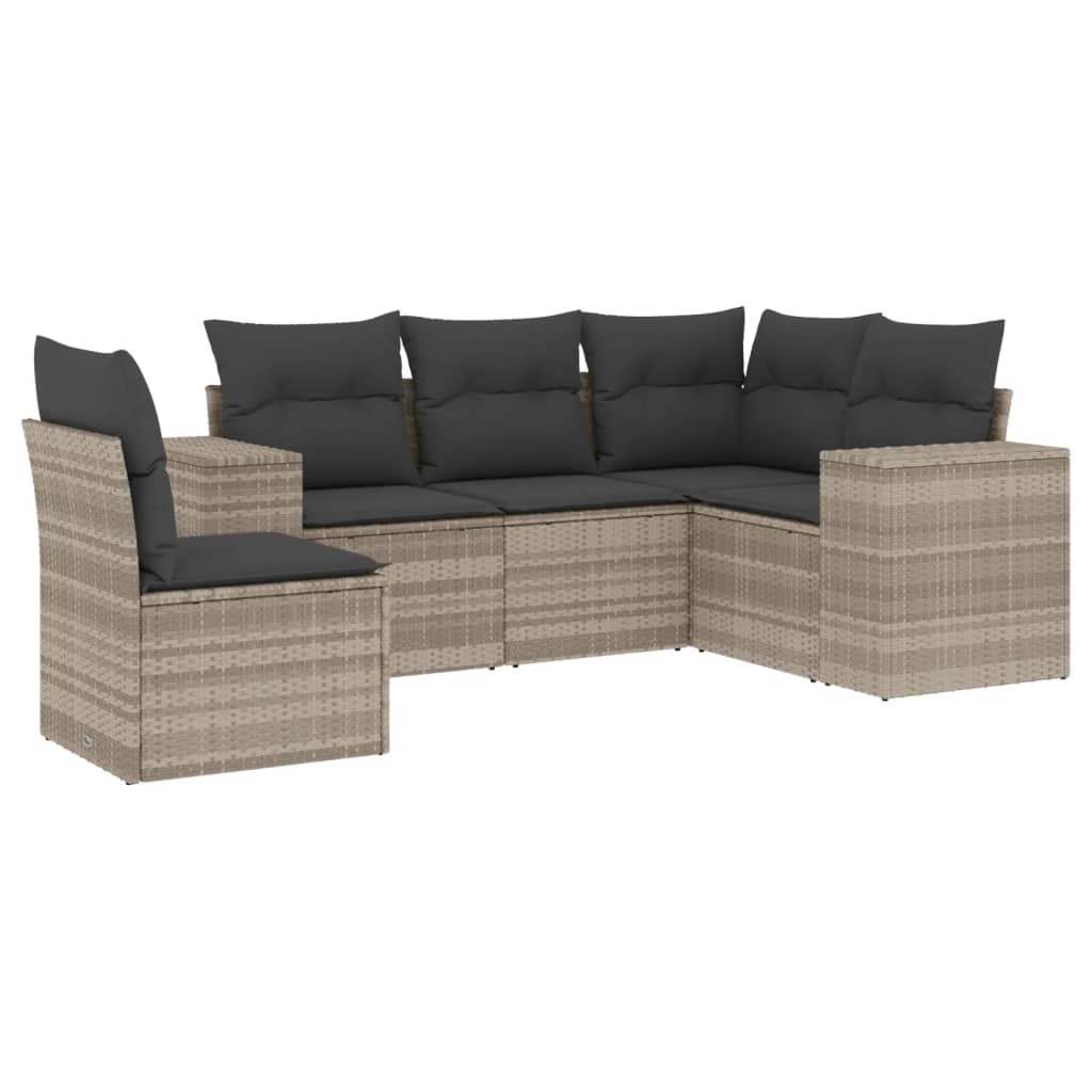 Set Divano Da Giardino 5pz Con Cuscini Grigio Chiaro Polyrattan