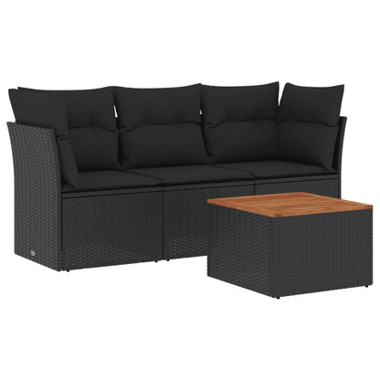 Set Divani Da Giardino 4 Pz Con Cuscini Nero In Polyrattan