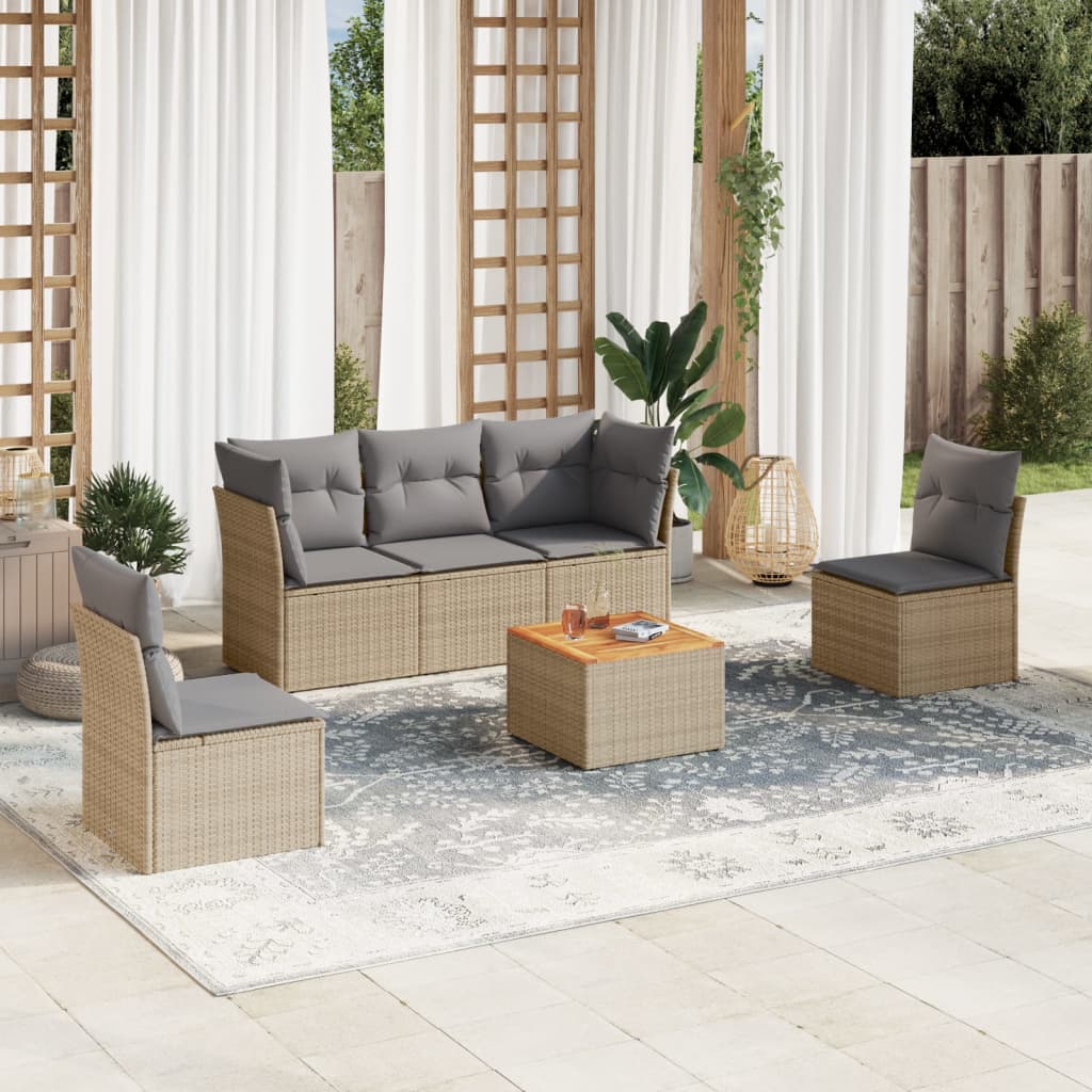 Set Divano Da Giardino 6 Pz Con Cuscini Beige Misto Polyrattan