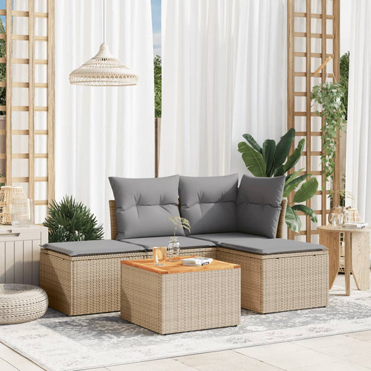 Set Divano Da Giardino 5 Pz Con Cuscini Beige Misto Polyrattan