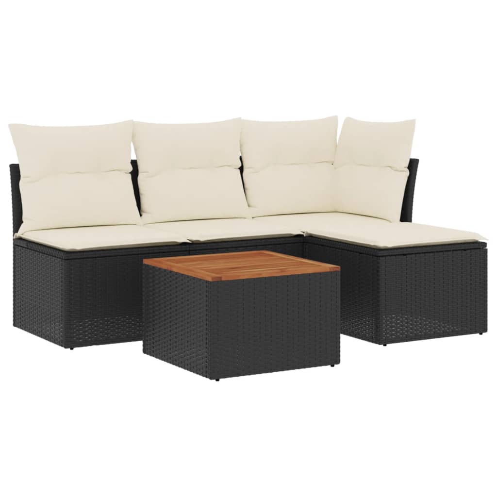 Set Divani Da Giardino 5 Pz Con Cuscini In Polyrattan Nero