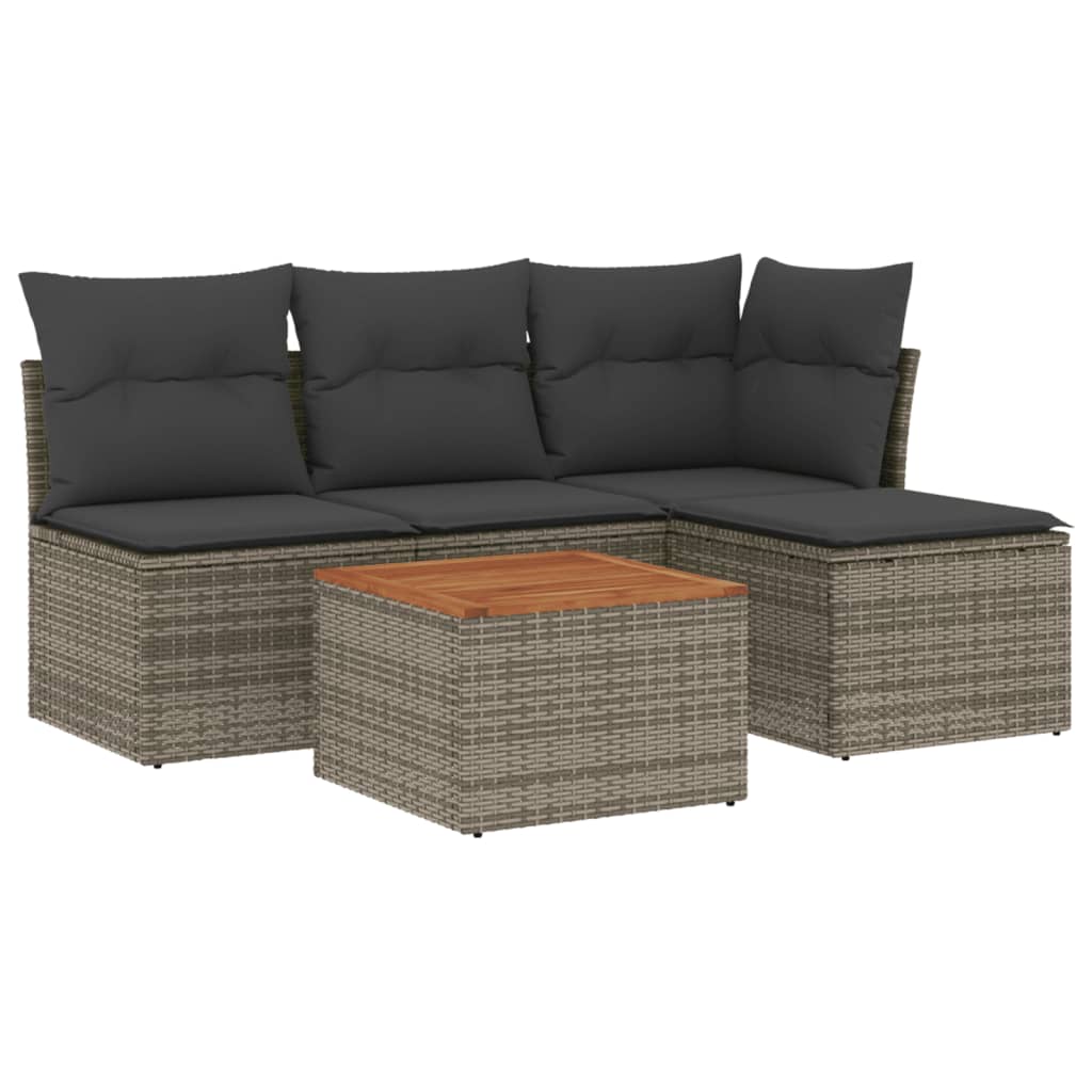 Set Divano Da Giardino 5 Pz Con Cuscini Grigio In Polyrattan