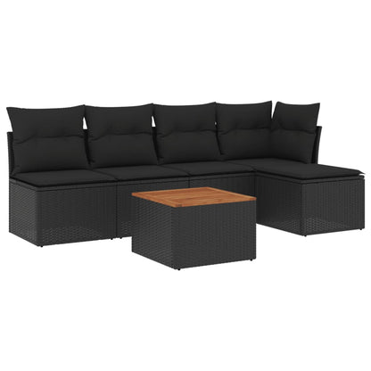 Set Divano Da Giardino 6 Pz Con Cuscini Nero In Polyrattan