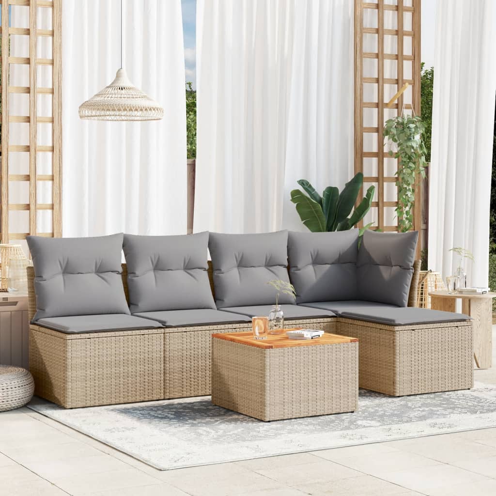 Set Divano Da Giardino 6 Pz Con Cuscini Beige Misto Polyrattan