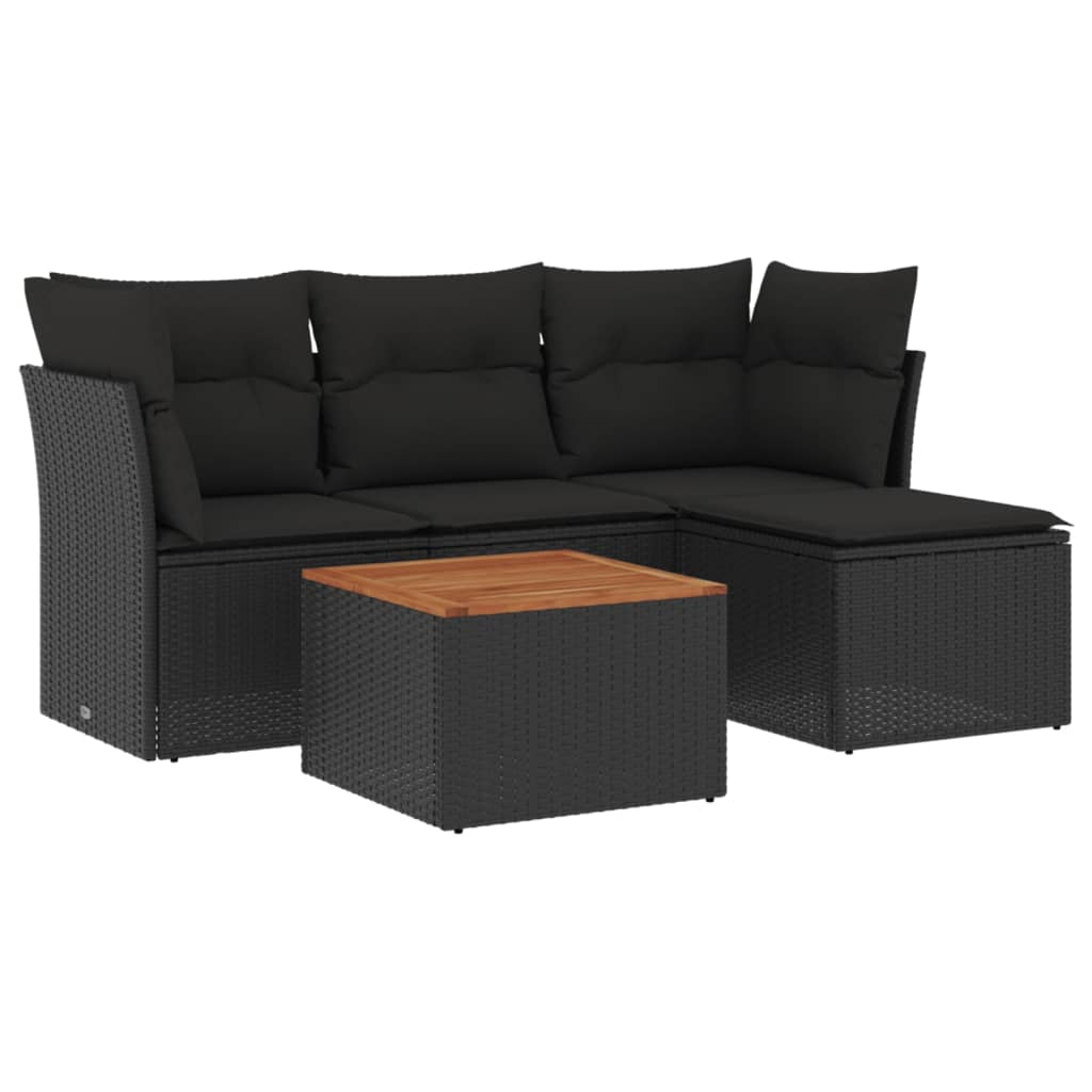 Set Divani Da Giardino 5 Pz Con Cuscini In Polyrattan Nero