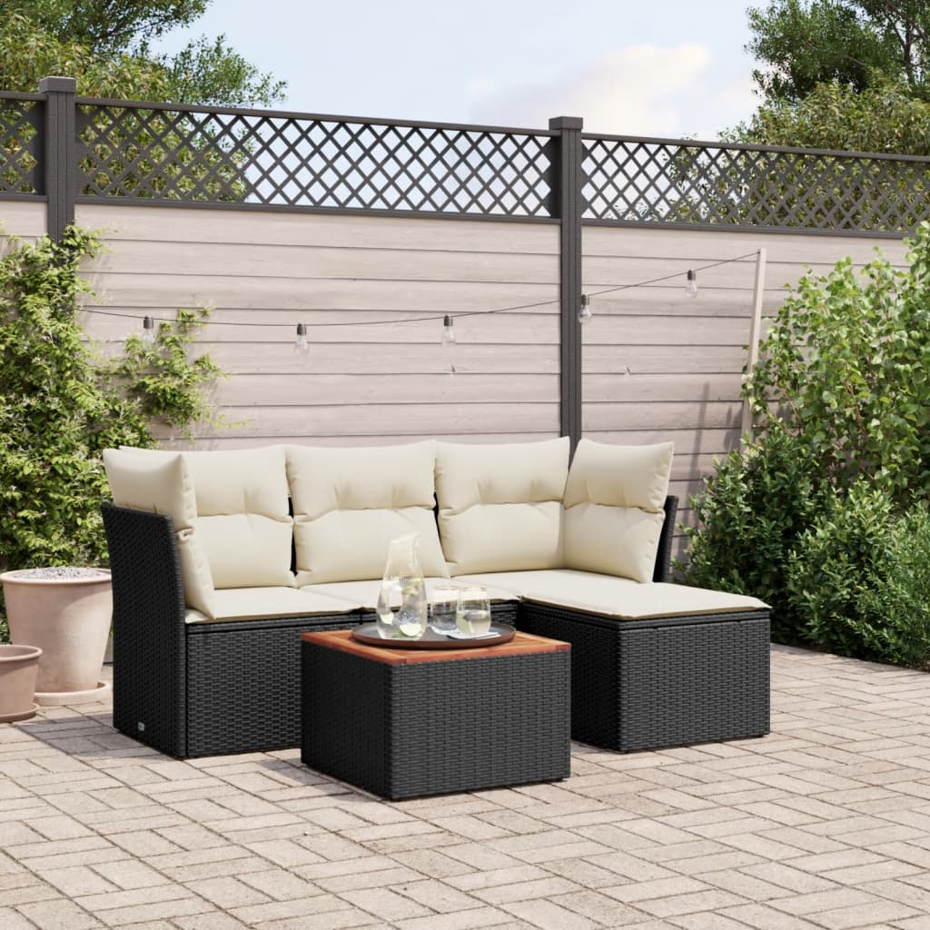 Set Divani Da Giardino 5 Pz Con Cuscini In Polyrattan Nero