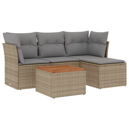 Set Divano Da Giardino 5 Pz Con Cuscini Beige Misto Polyrattan