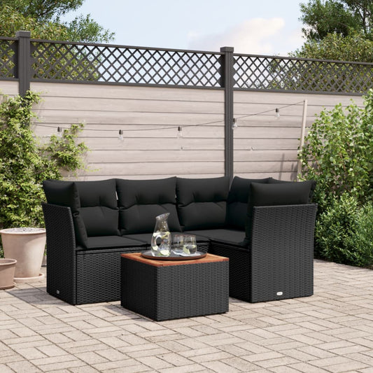 Set Divani Da Giardino 5 Pz Con Cuscini In Polyrattan Nero