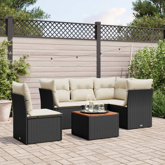 Set Divano Da Giardino 6 Pz Con Cuscini Nero In Polyrattan