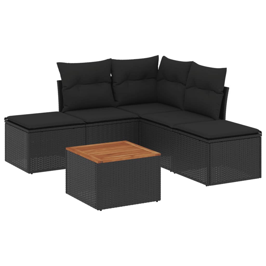 Set Divano Da Giardino 6 Pz Con Cuscini Nero In Polyrattan