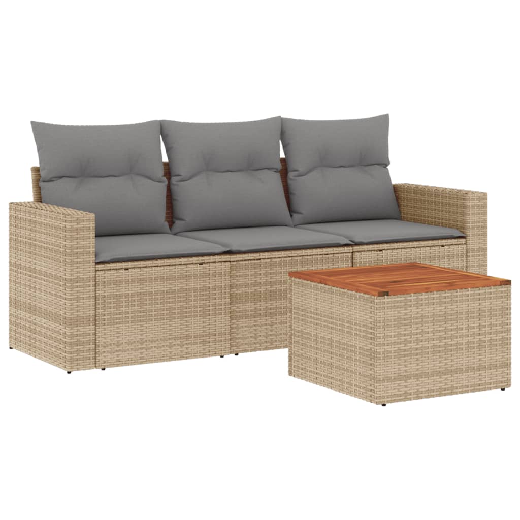 Set Divano Da Giardino 4 Pz Con Cuscini Beige Misto Polyrattan