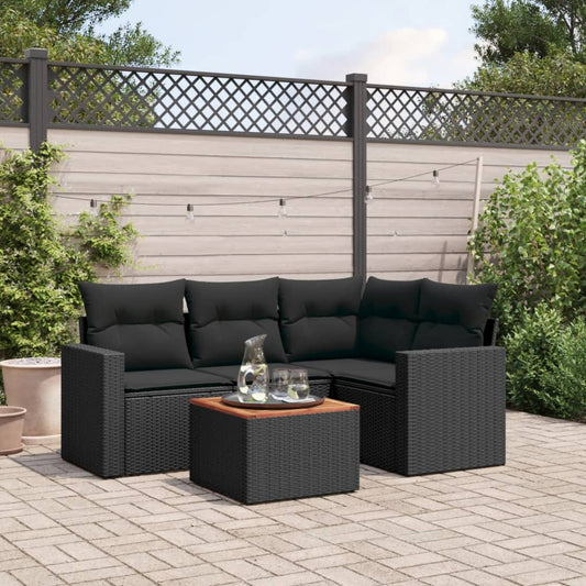 Set Divani Da Giardino 5 Pz Con Cuscini In Polyrattan Nero