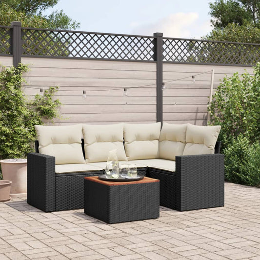 Set Divani Da Giardino 5 Pz Con Cuscini In Polyrattan Nero