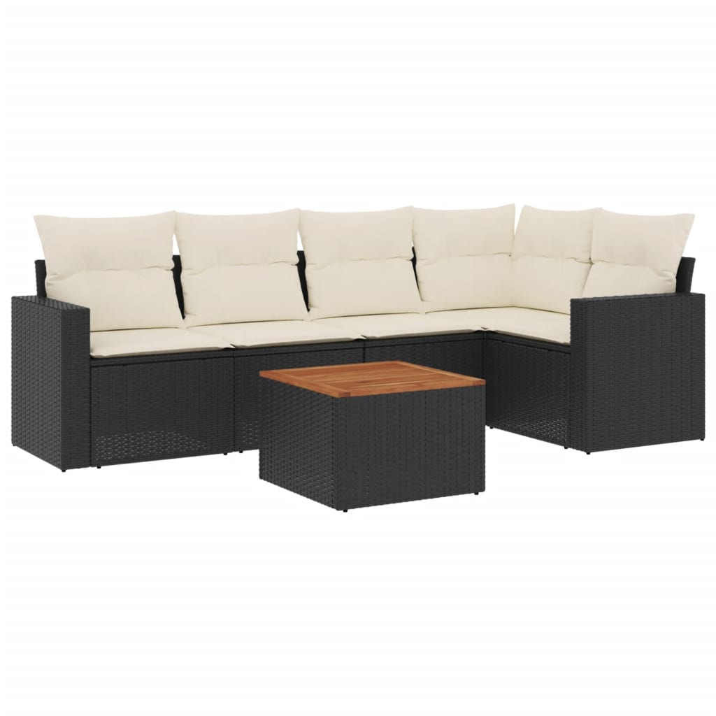 Set Divano Da Giardino 6 Pz Con Cuscini Nero In Polyrattan