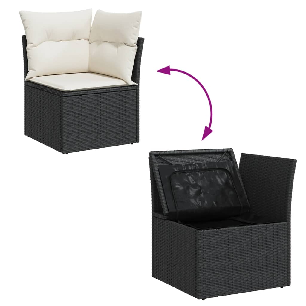 Set Divano Da Giardino 6 Pz Con Cuscini Nero In Polyrattan