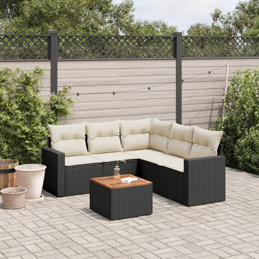 Set Divano Da Giardino 6 Pz Con Cuscini Nero In Polyrattan