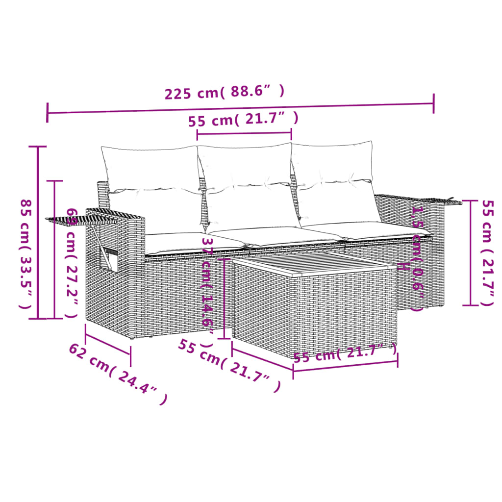 Set Divani Da Giardino 4 Pz Con Cuscini Nero In Polyrattan