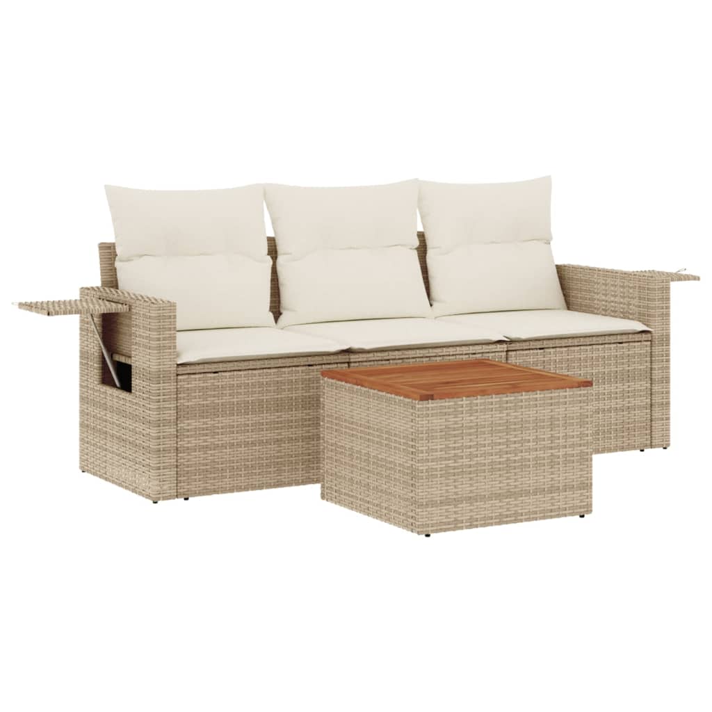 Set Divano Da Giardino 4 Pz Con Cuscini Beige In Polyrattan