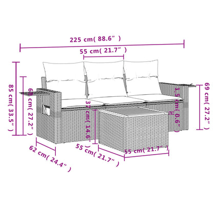 Set Divano Da Giardino 4 Pz Con Cuscini Beige In Polyrattan