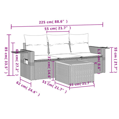 Set Divani Da Giardino 4 Pz Con Cuscini In Polyrattan Grigio