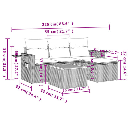 Set Divano Da Giardino 5 Pz Con Cuscini Grigio In Polyrattan