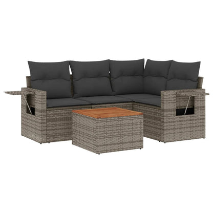 Set Divano Da Giardino 5 Pz Con Cuscini Grigio In Polyrattan