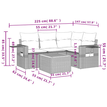 Set Divano Da Giardino 5 Pz Con Cuscini Grigio In Polyrattan